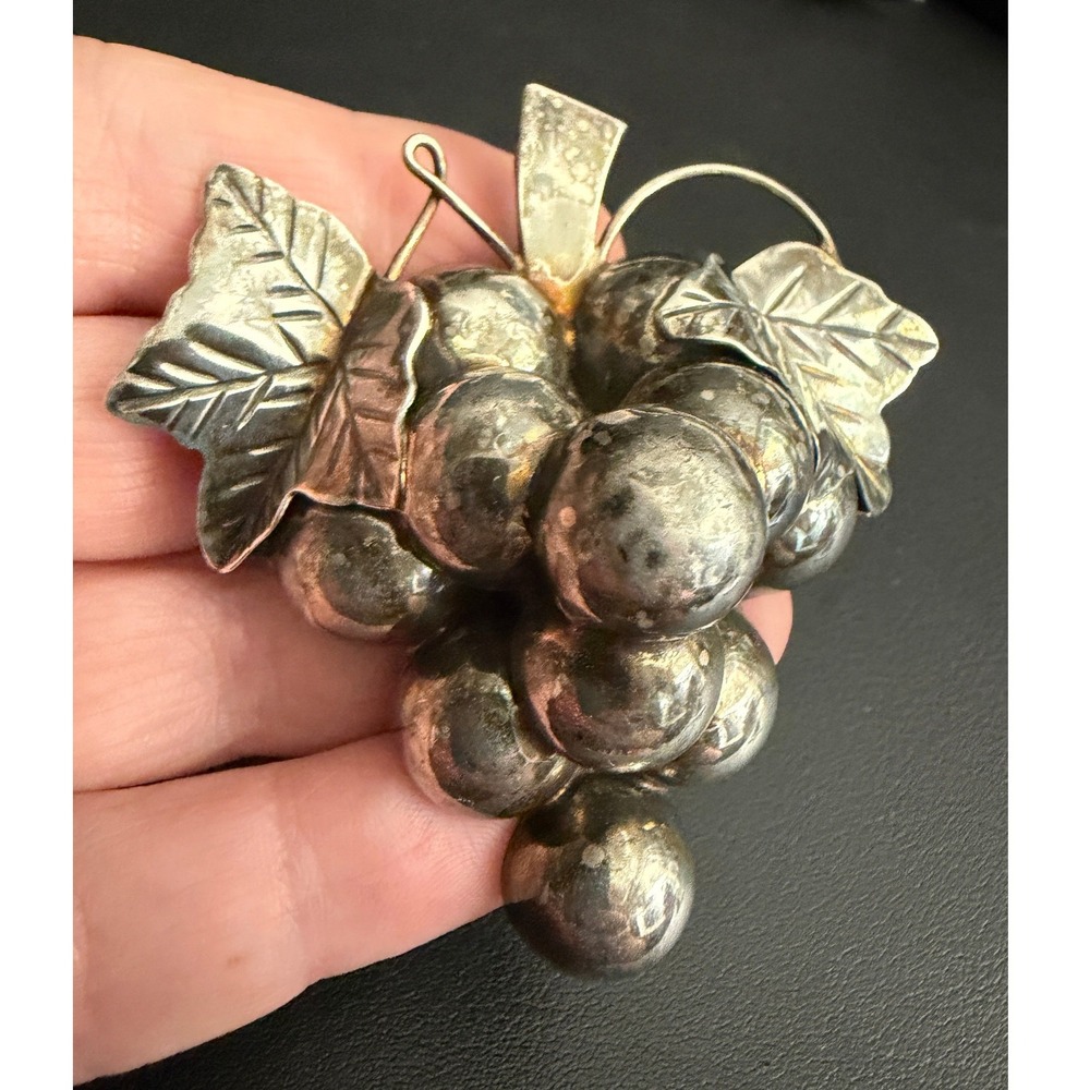Vintage Sterling Silver Brooch Grape Cluster Pendant 925 26g